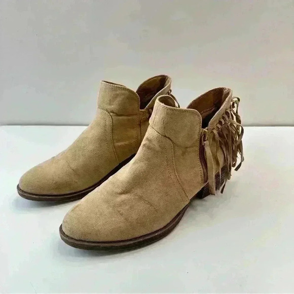 American Eagle‎ Boots Brown Tan Suede Fringed Side Zip Womens Size 9.5 - Picture 1 of 10